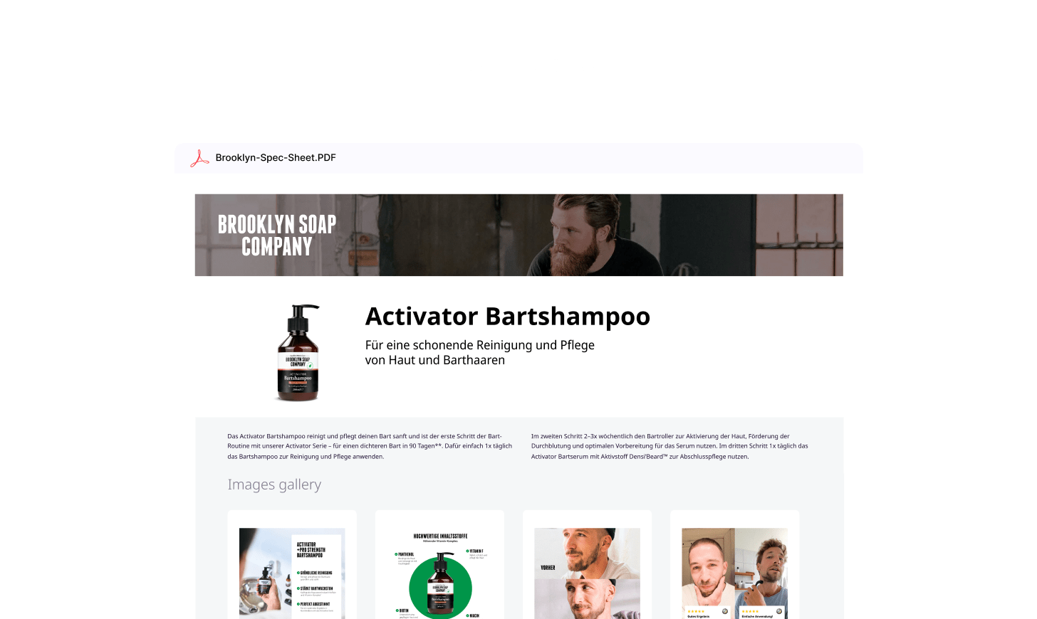 Product Data Sheet - Brooklyn Soap Company example