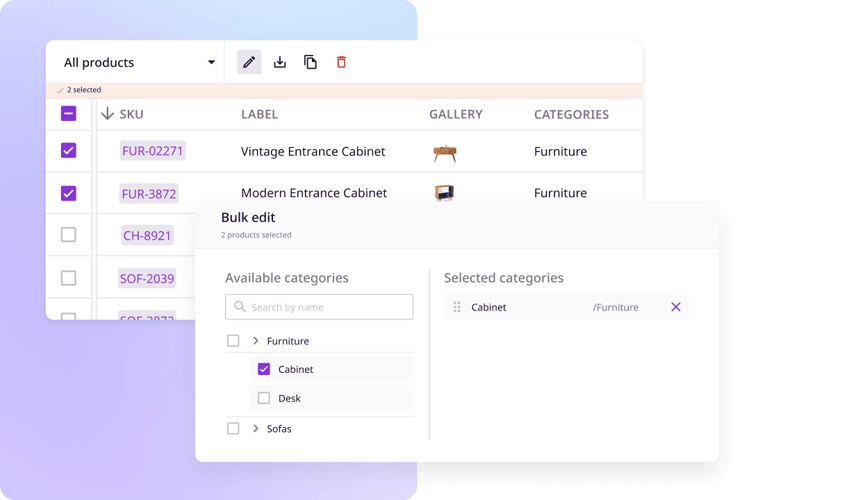 PIM product data bulk editing