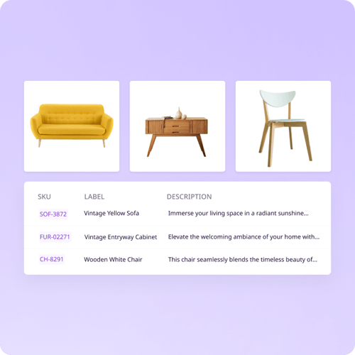 Product images and descriptions