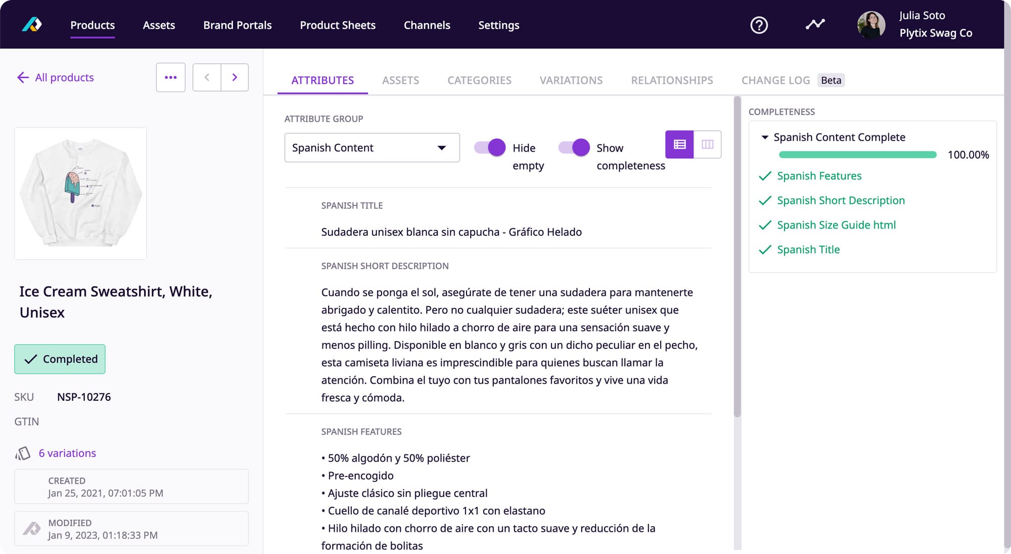 Plytix PIM interface to track product data 