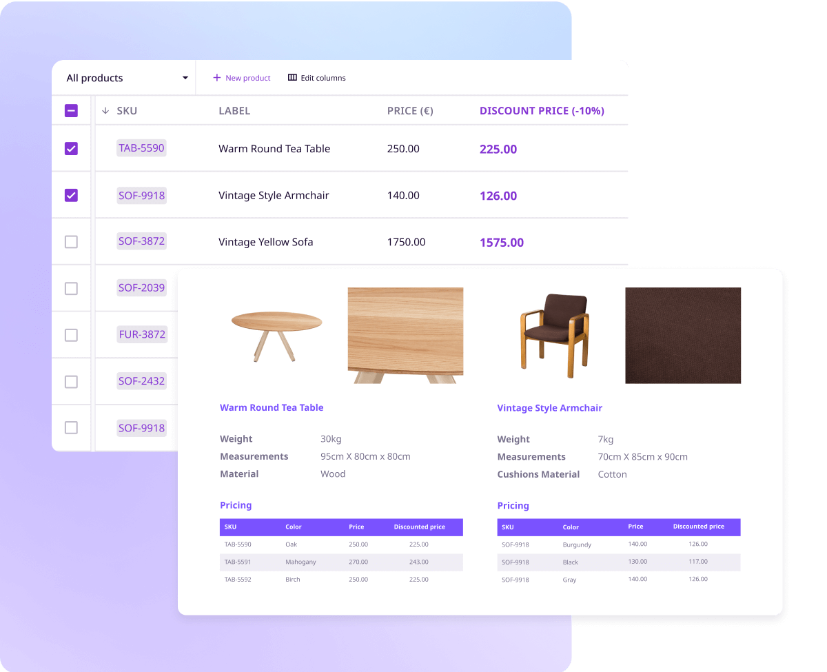 Product list with prices