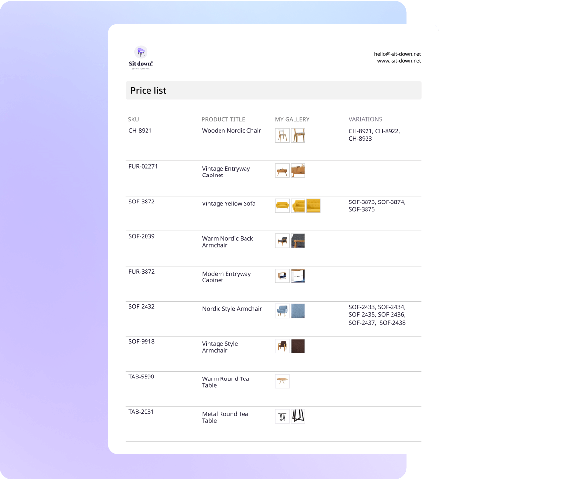 Branded PDF price list