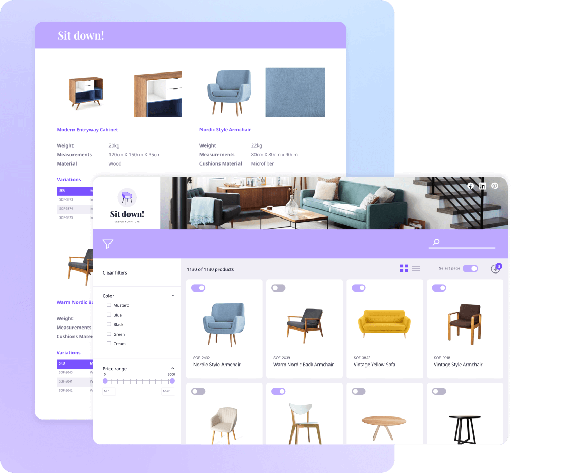 Sharing product data using online catalogs and branded PDFs