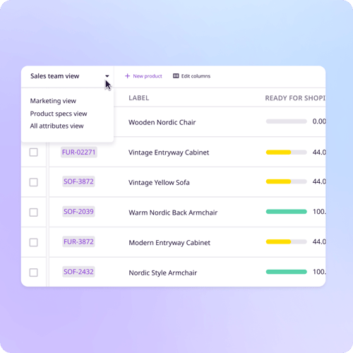 Custom list views in PIM