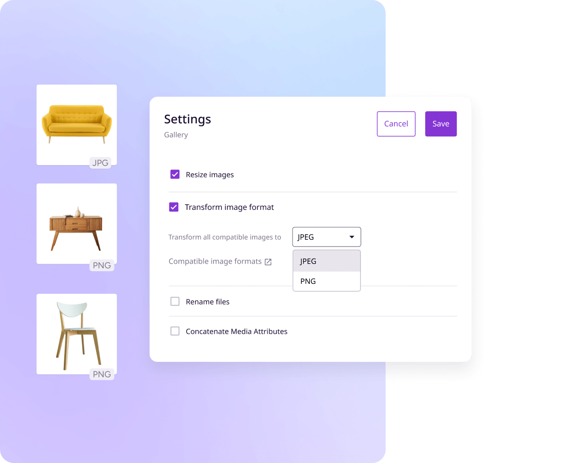 Formatting product visuals with PIM 