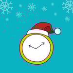 A clock with a Santa hat on it.