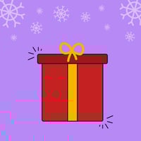 A red gift on a purple background.