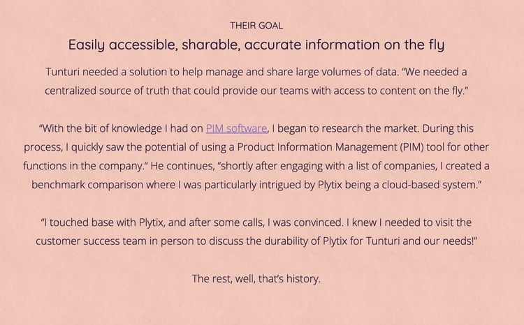 screenshot of Plytix customer testimonial