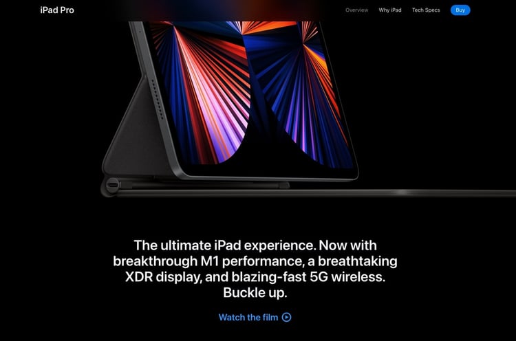 Image of Apple's iPad landing page with link to demo video