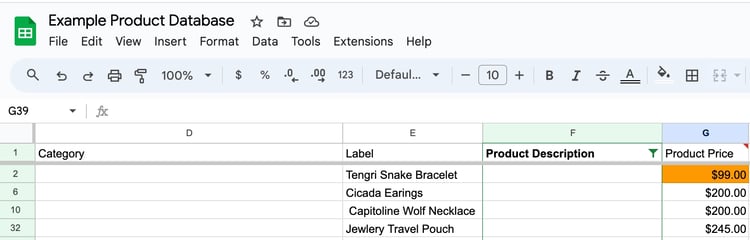 Filters with google sheets example