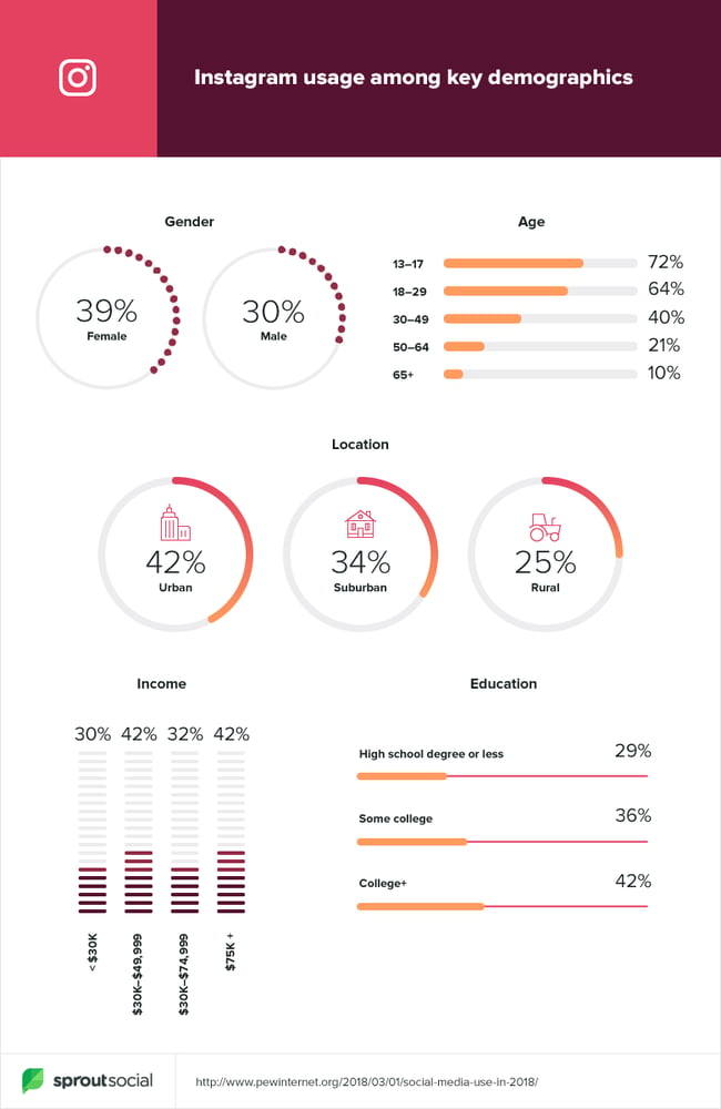 An infographic on Instagram usage amongst different demographics