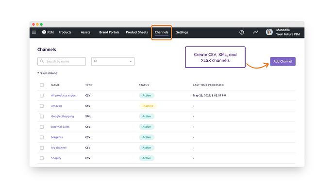 Creating a channel in Plytix PIM