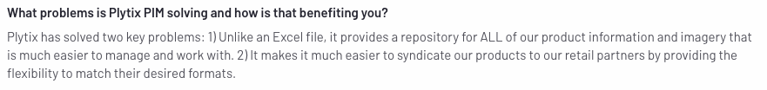 A G2 review about how distributing information to retailers is easy in Plytix