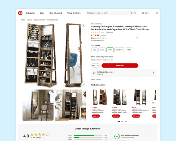 target product detail page
