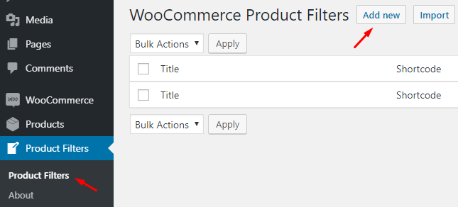 Example of product filtering in WordPress and WooCommerce