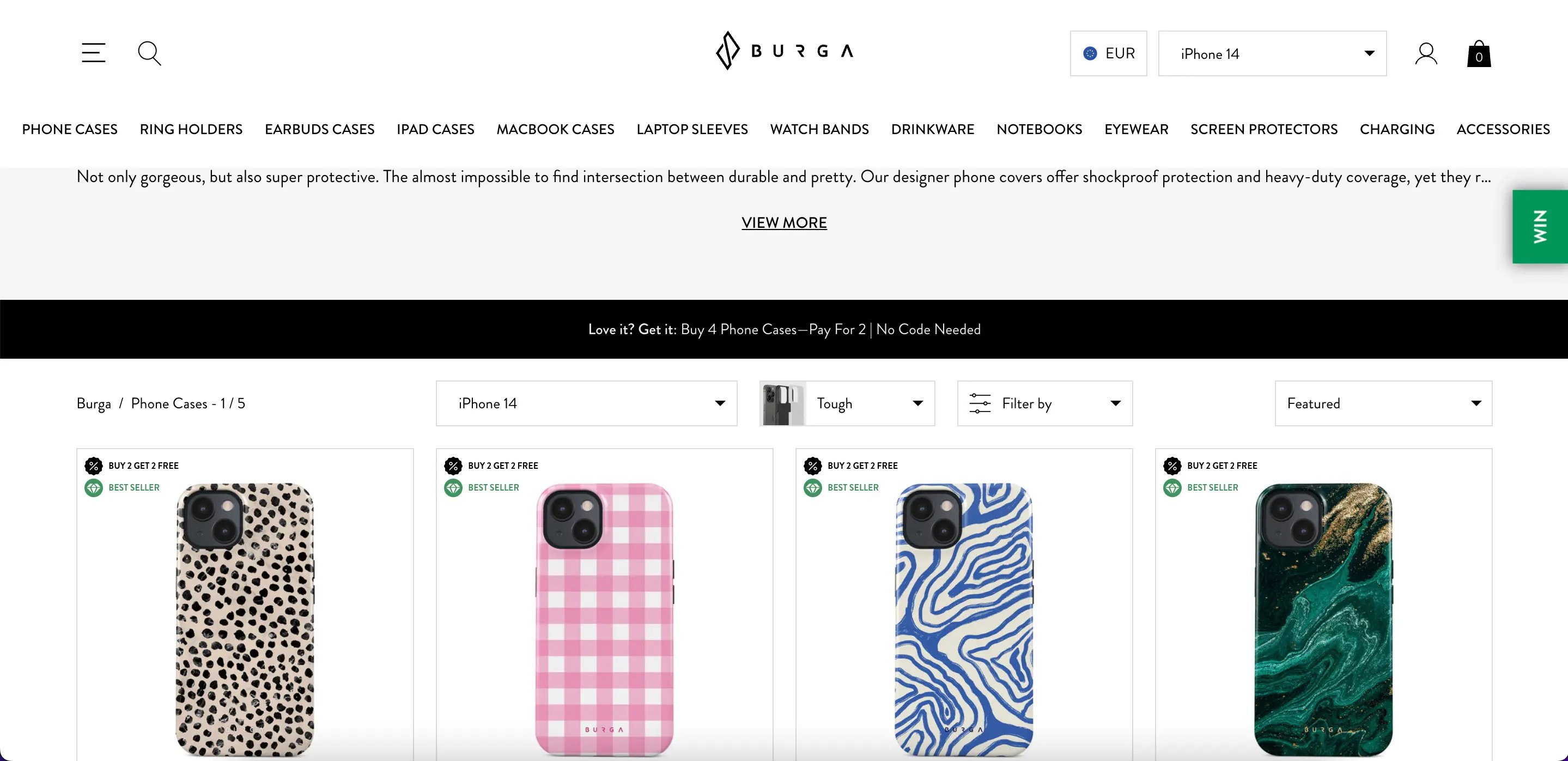 Burga Shopify CMS webpage