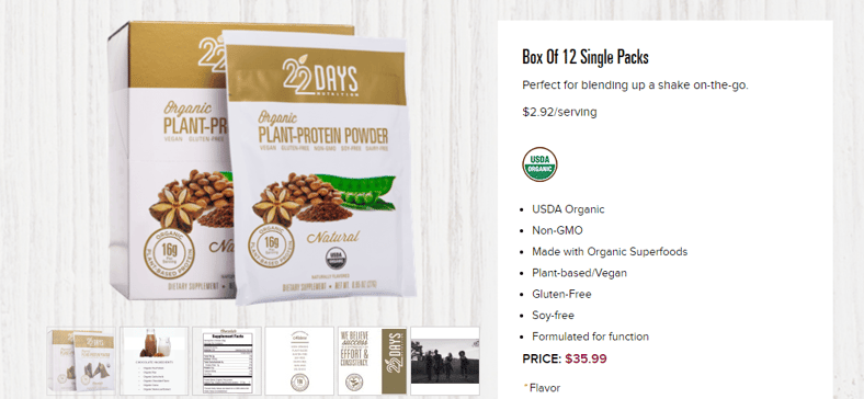 A photo of plant protein powder product pages as an example of quality digital assets