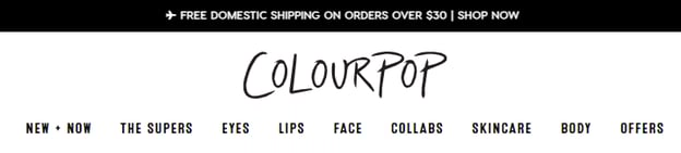 Colorpop example of shipping costs banner