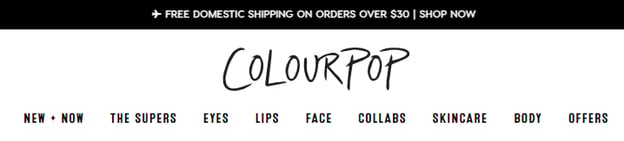Colorpop example of shipping costs banner