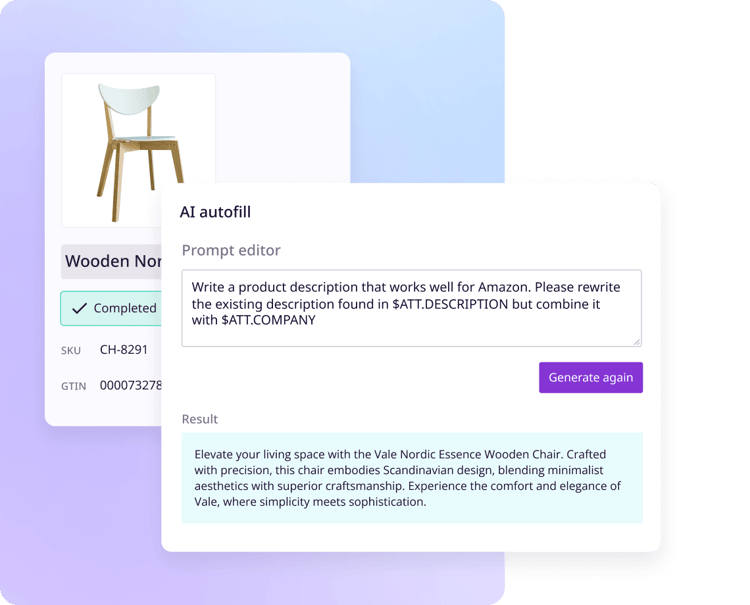 AI-generated product descriptions vs. manual, showcasing smart PIM features.
