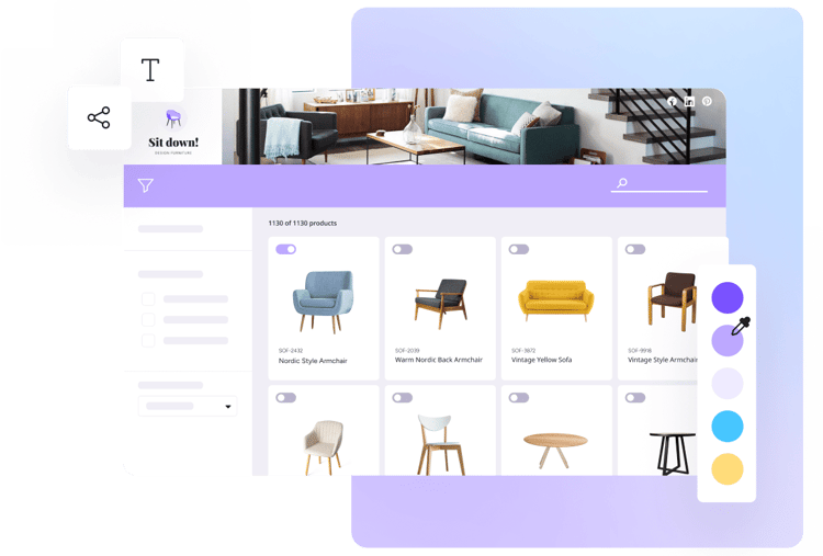 A live digital catalog with product filtering and sharing options.