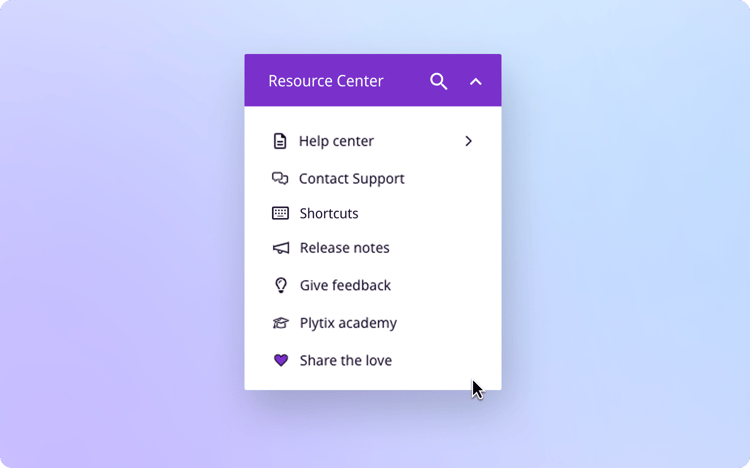 A help center with FAQs, live chat, and guides for PIM users.