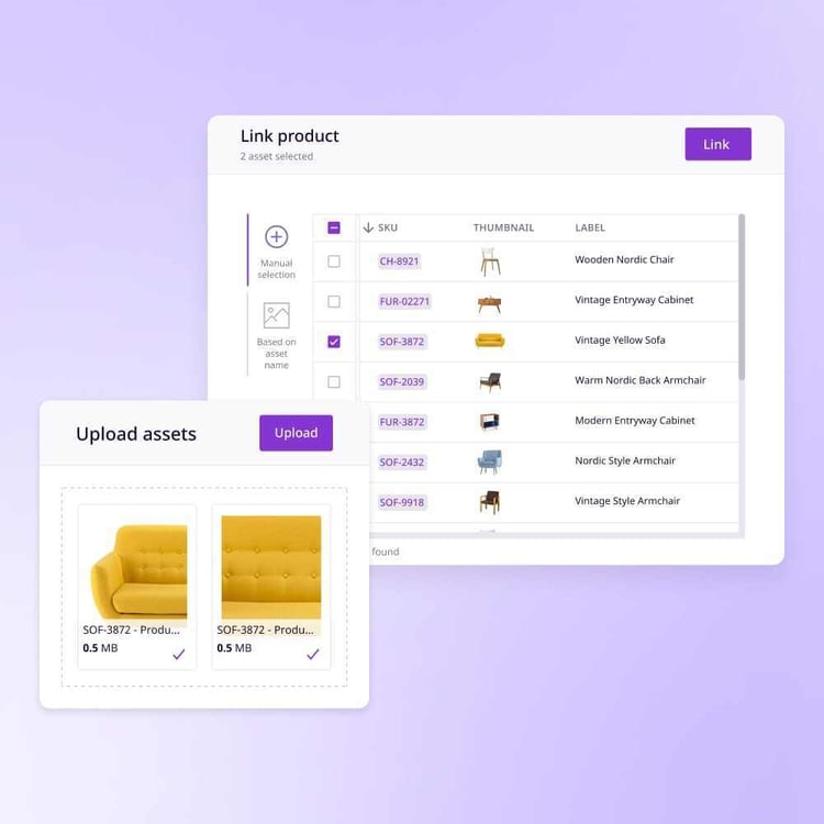 A product page with linked images and videos, showcasing PIM features for asset management.