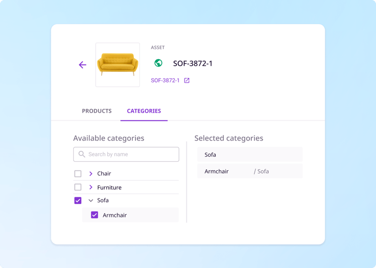 A media library with filters for file types, demonstrating PIM capabilities.