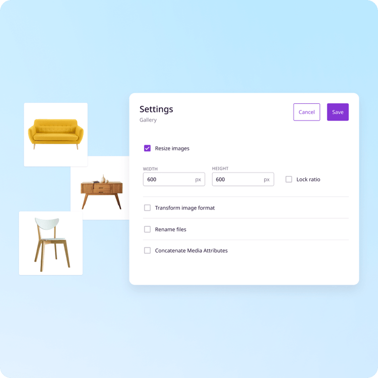 A resized and reformatted product image, highlighting PIM features for automation.