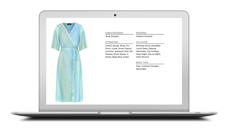 Image of product attributes displayed on a product listing of a dress