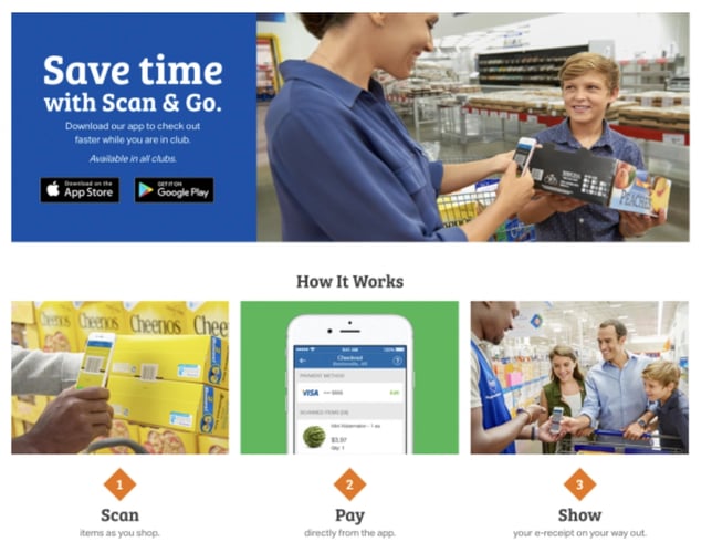 Various fotos showing different people using a mobile app for self-checkout for an omnichannel experience