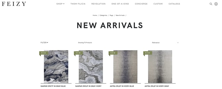 Example of Feizy taxonomy on their new rug arrivals