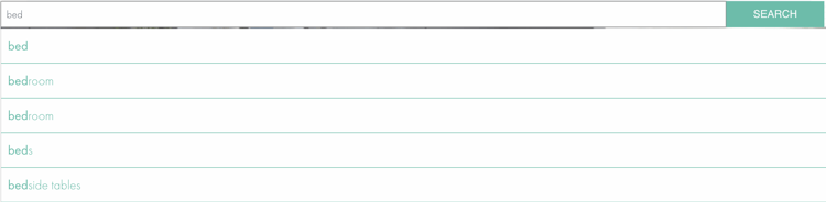 Auto-complete suggestions in action on Birlea Furniture website