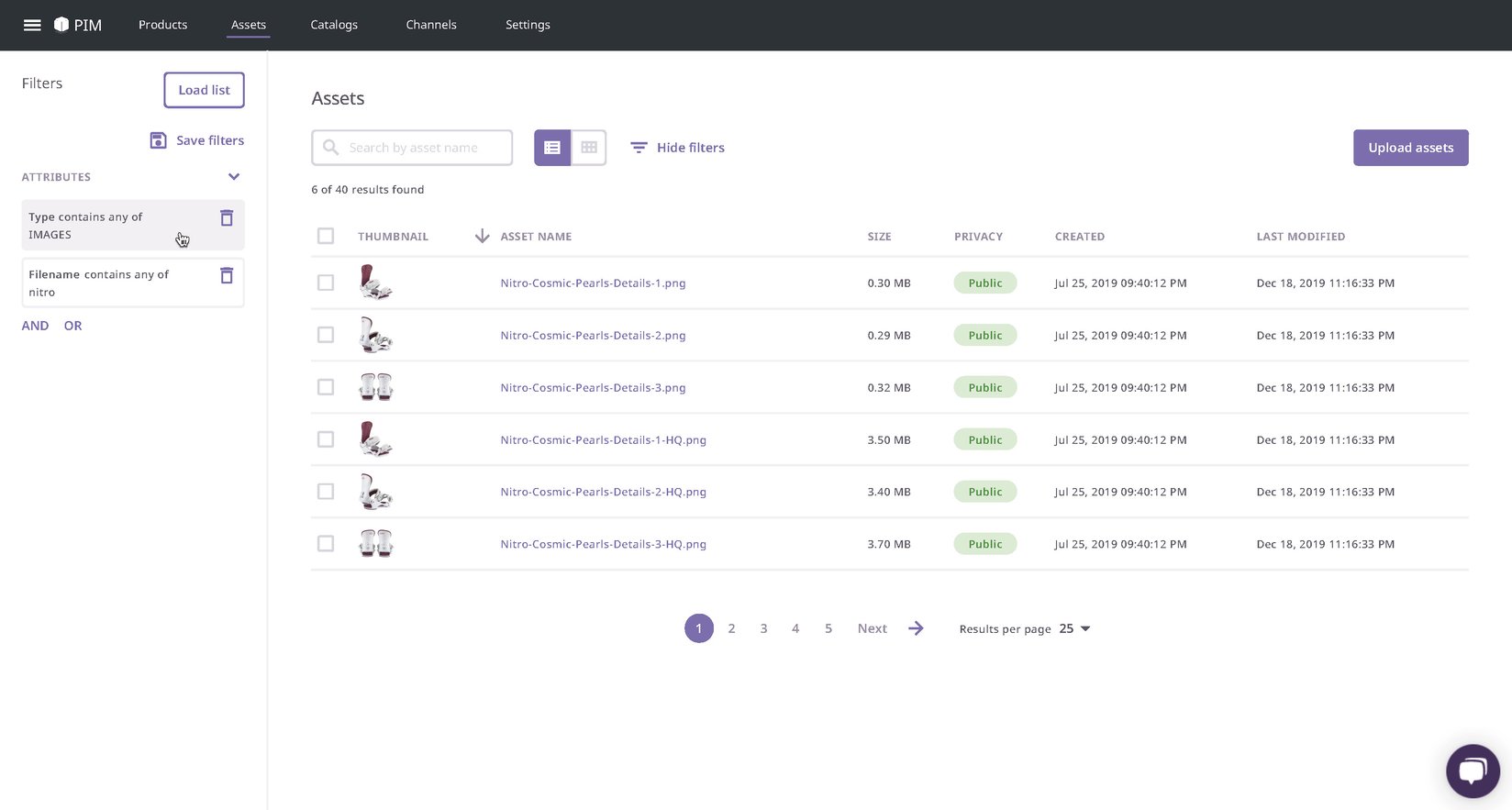 Assets - filtering