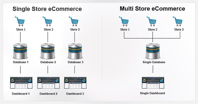 Example of single store vs multistore ecommerce