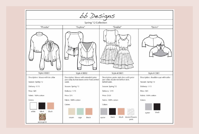 Custom Fashion Industry Line Sheet