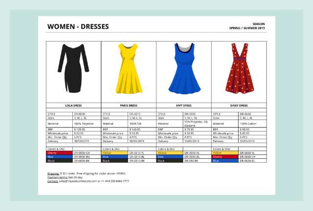 Fashion Industry Line Sheet