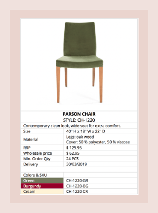 Furniture Industry Line Sheet