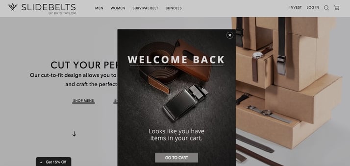 Example of welcome back personalization in ecommerce
