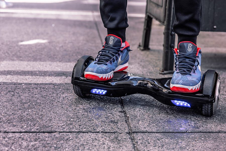Standing on a hoverboard