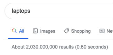 Example of a short-tail keyword for ecommerce