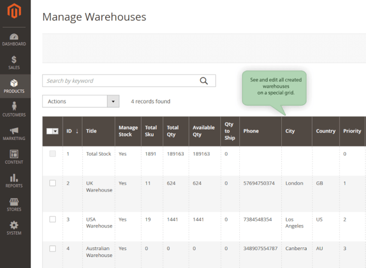Example of Magento shipping in the platform
