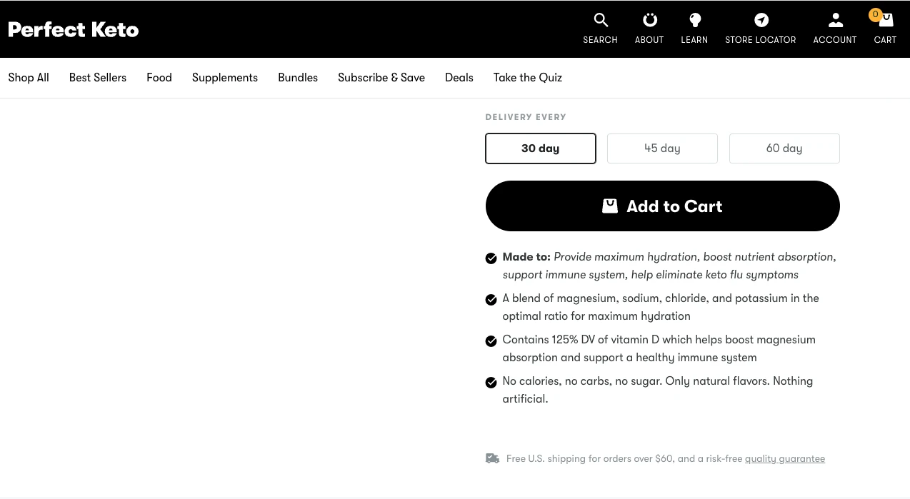 Example of product information on a product page