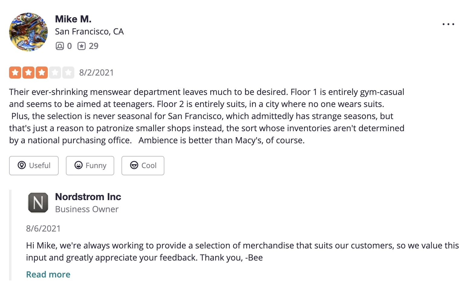 Example of a negative product / experience review being responded to. 