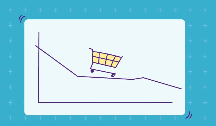 A shopping cart going down the line of a graph representing the ecommerce slow down