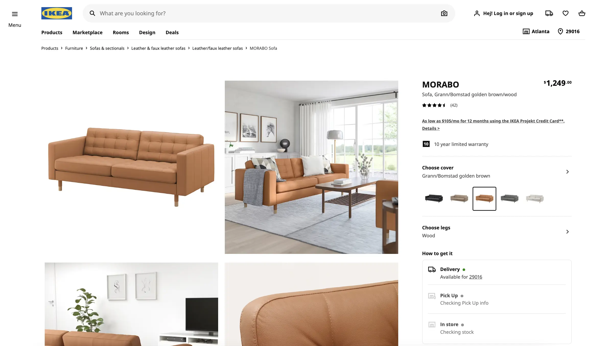 An example of classic colors for a sofa on an Ikea website