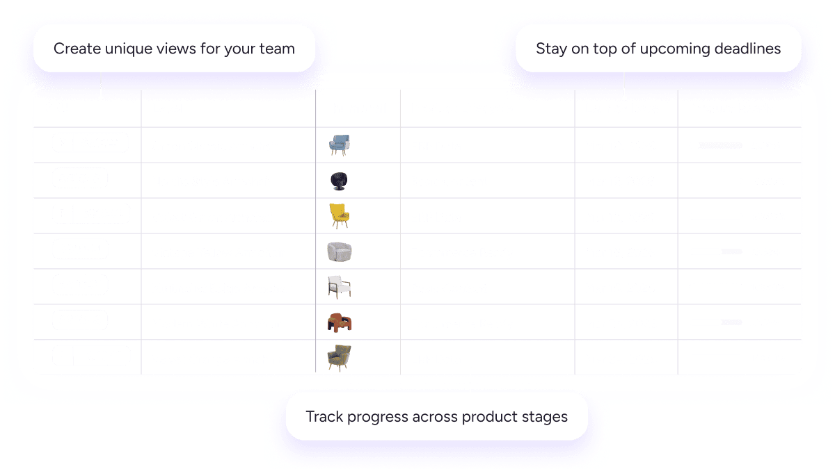 Plytix PIM interface showing parent and variant products grouped together, bulk product editing, and linked product images