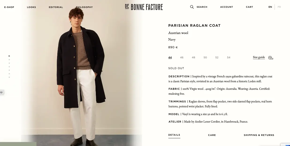 Example of using descriptive information for product pages