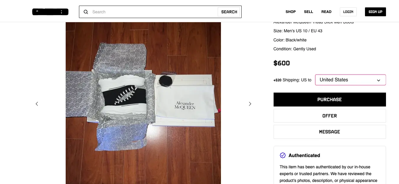 Example of price for USA