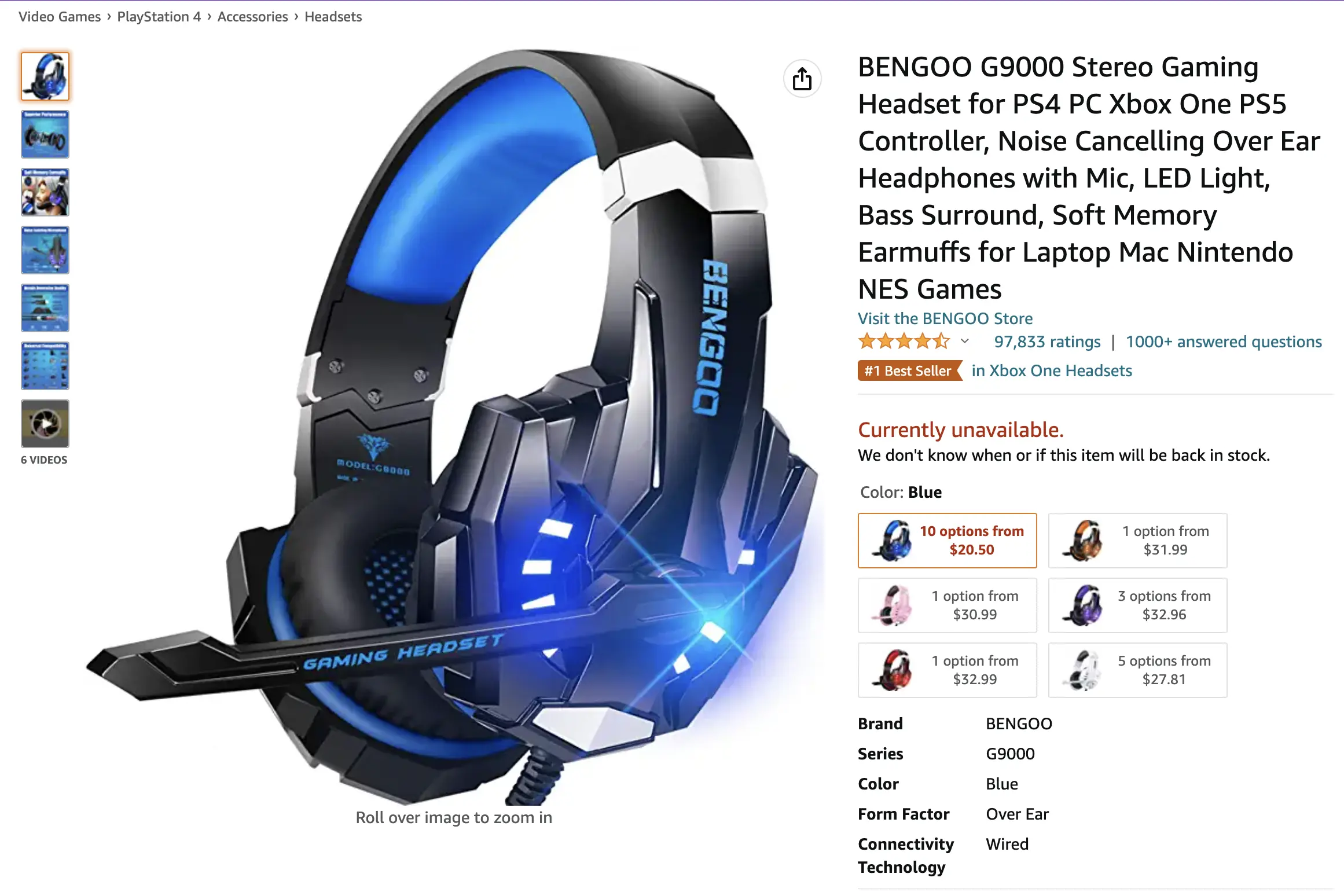 Example of detailed product information on Amazon